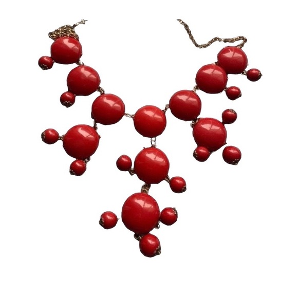 Red Floating Statement Necklace Gold Tone Women’s Fashion Jewelry - Picture 3 of 7